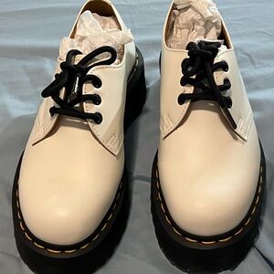 Dr. Martens White Leather Shoes with Black Accents